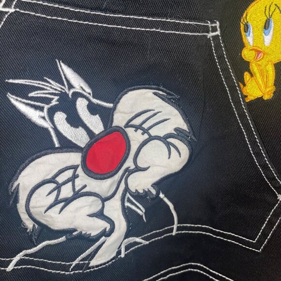 Looney Tunes Vintage 90s Womens Overalls Size Large Black Sylvester Tweety Bird - Picture 4 of 10
